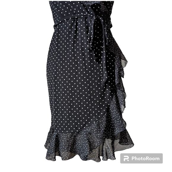 Black house white market black and white wrap ruffle polkadot dress size 10 - Picture 6 of 10